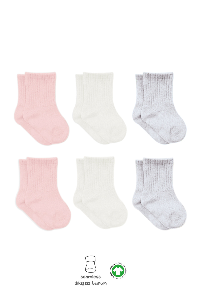 Bistyle 6'Lı Basic Penye Soket Çorap 10101 Pembe Ekru Gri - 1