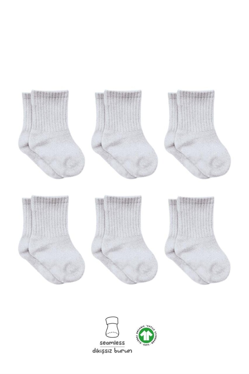 Bistyle 6lı Penye Düz Soket Çorap BS6008 Gri Melanj - 1