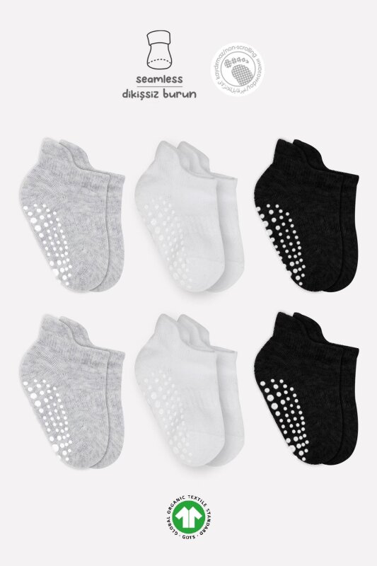 Bistyle 6'Lı Sneakers Kaymaz Penye Çorap 20102 Gri Beyaz Siyah - 1