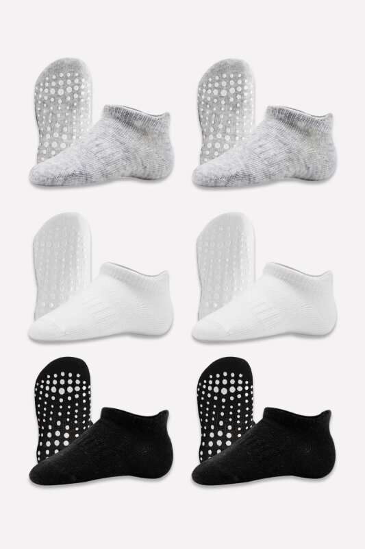 Bistyle 6'Lı Sneakers Kaymaz Penye Çorap 20102 Gri Beyaz Siyah - 3