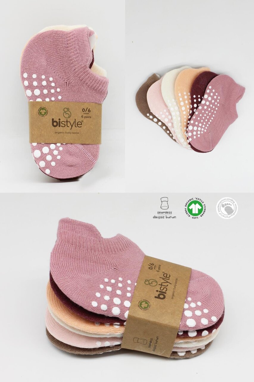 Bistyle 6'Lı Sneakers Kaymaz Penye Çorap 20102 Gül Kurusu - 6
