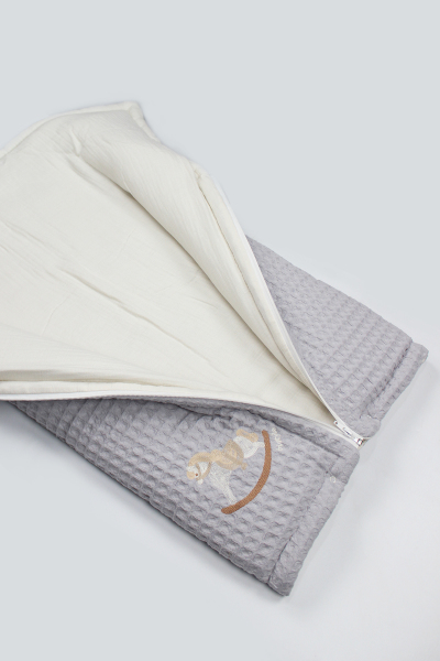 بطانية بيكيه طبيعية بسحاب من بيستايل، مقاس 70114، رمادية - 5