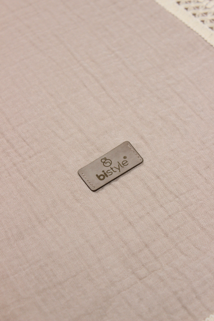 بطانية موسلين عضوية من بيستايل، مقاس 80×90، مزخرفة بخطوط صدفية، لون بيج، 70112 - 2