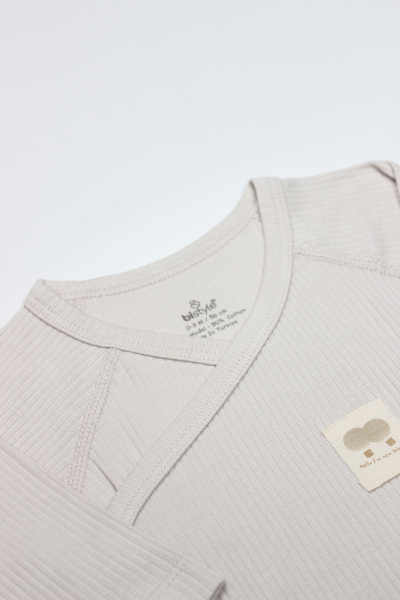 بدلة جسم ثنائية الصدر بأكمام طويلة من مودال عضوي بتصميم بالونات طائرة BS17121 بيج - 3