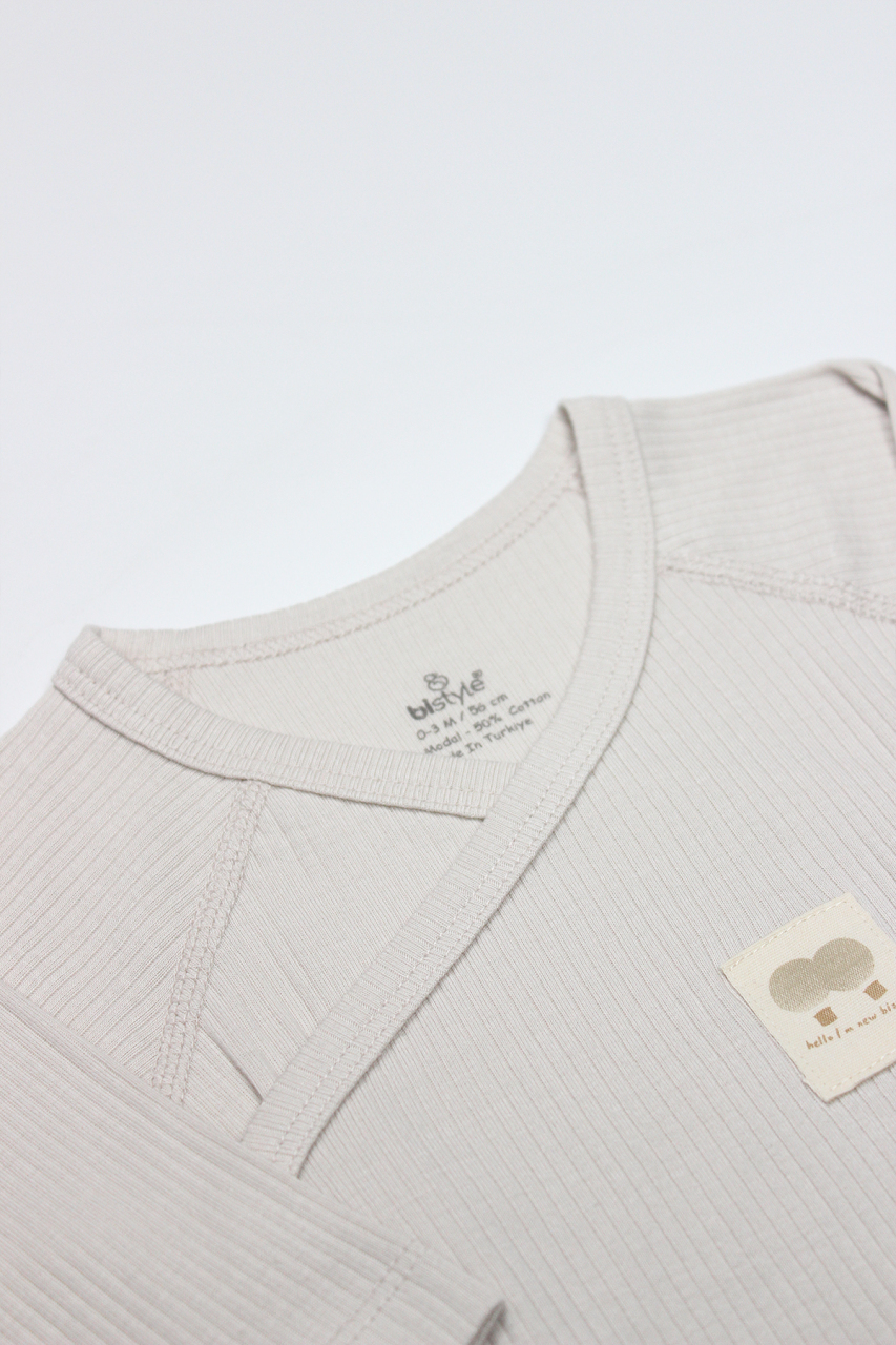 بدلة جسم ثنائية الصدر بأكمام طويلة من مودال عضوي بتصميم بالونات طائرة BS17121 بيج - 3