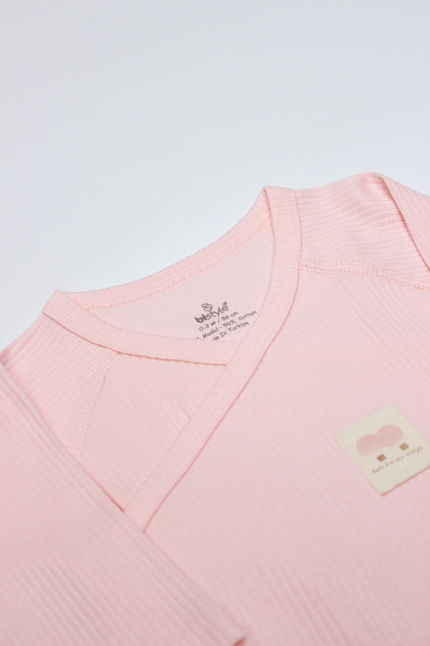 بدلة جسم ثنائية الصدر بأكمام طويلة من قماش البالونات الطائرة العضوي من Bistyle BS17121 وردي - 3