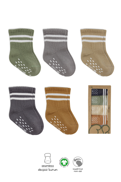 جوارب دائرية مانعة للانزلاق من القطن الممشط من بيستايل، عبوة من 5 قطع، 10122 بيج - 1