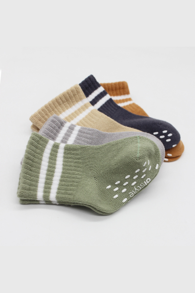 جوارب دائرية مانعة للانزلاق من القطن الممشط من بيستايل، عبوة من 5 قطع، 10122 بيج - 5