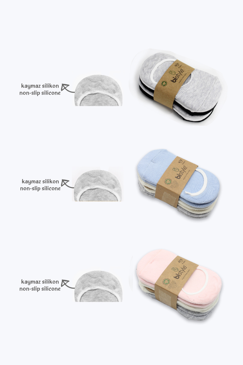 جوارب باليرينا من السيليكون القطنية الممشطة من بيستايل، عبوة من 6 قطع، 30101 أزرق فاتح رمادي - 3