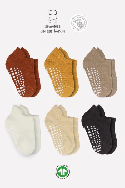 مجموعة من 6 أحذية رياضية من القطن الممشط غير القابل للانزلاق من Bistyle 20102 Toprak - Bistyle