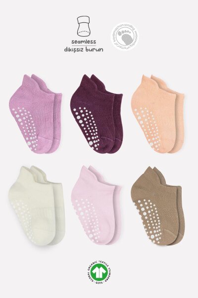 مجموعة من 6 أحذية رياضية من Bistyle وجوارب قطنية ممشطة مانعة للانزلاق 20102 وردي مغبر - Bistyle