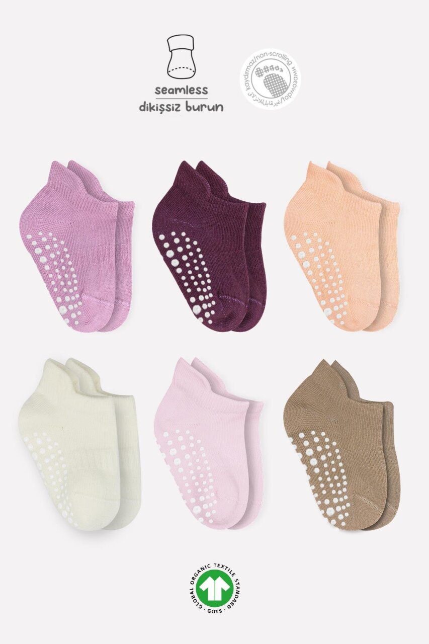 مجموعة من 6 أحذية رياضية من Bistyle وجوارب قطنية ممشطة مانعة للانزلاق 20102 وردي مغبر - 1