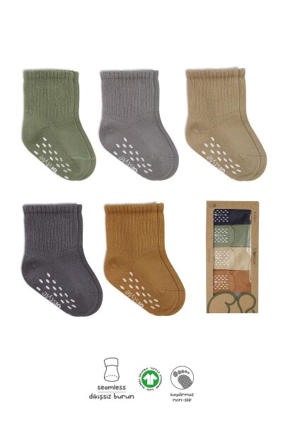جوارب كاحل سادة غير قابلة للانزلاق من القطن الممشط من بيستايل، عبوة من 5 قطع، 10121 أخضر - Bistyle