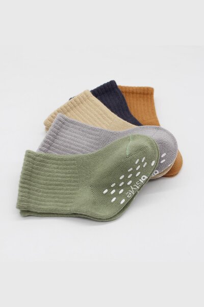 جوارب كاحل سادة غير قابلة للانزلاق من القطن الممشط من بيستايل، عبوة من 5 قطع، 10121 أخضر - 3