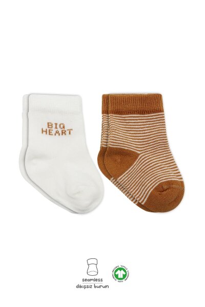 جوارب كاحل قطنية ممشطة بتصميم قلب كبير من بيستايل، عبوة من قطعتين، 10117 لون خردل - Bistyle