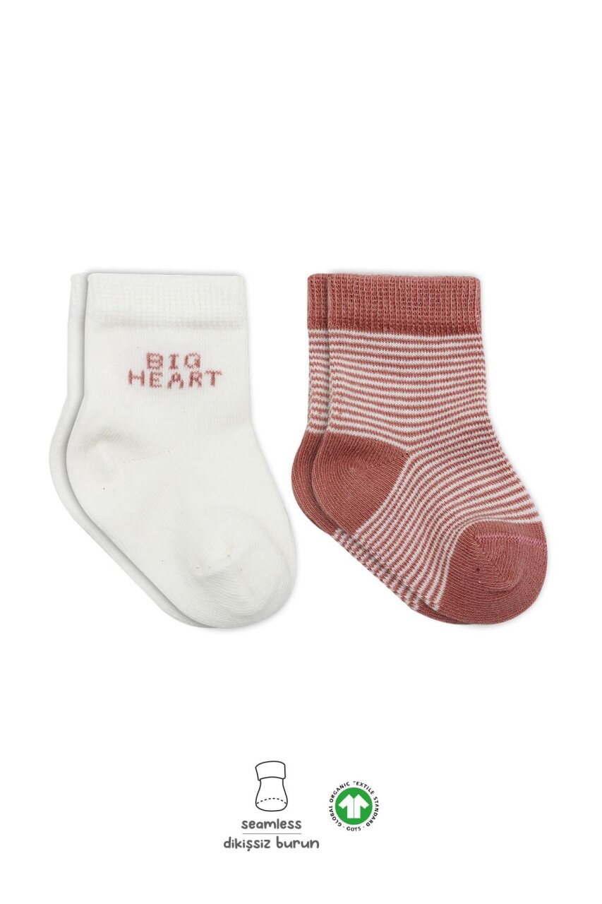 جوارب كاحل قطنية ممشطة بتصميم قلب كبير من بيستايل، عبوة من قطعتين، 10117 بودرة - 1