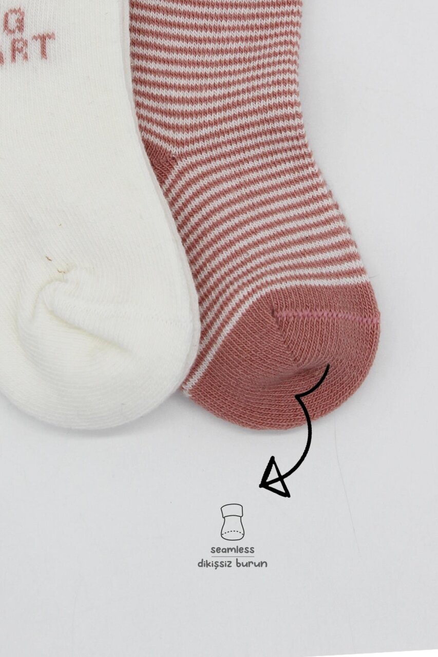 جوارب كاحل قطنية ممشطة بتصميم قلب كبير من بيستايل، عبوة من قطعتين، 10117 بودرة - 3