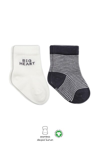 جوارب كاحل قطنية ممشطة بتصميم قلب كبير من بيستايل، عبوة من قطعتين، لون أنثراسيت، 10117 - Bistyle