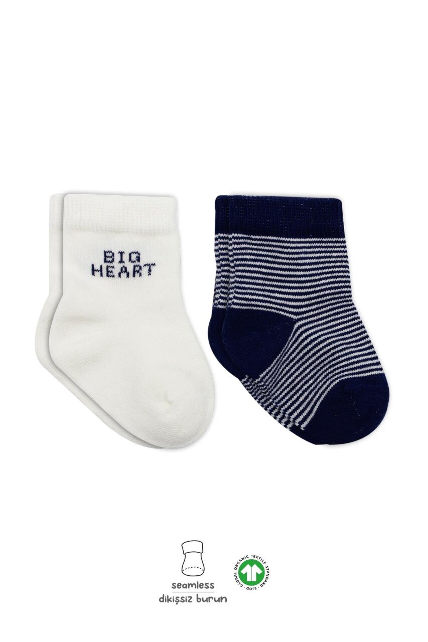 جوارب كاحل قطنية ممشطة بتصميم قلب كبير من بيستايل، عبوة من قطعتين، 10117، أزرق داكن - 1