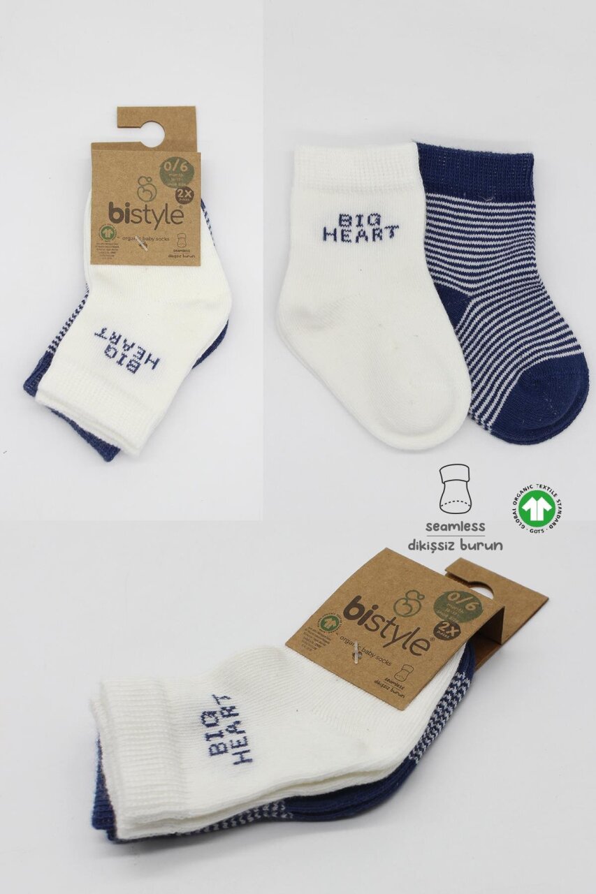 جوارب كاحل قطنية ممشطة بتصميم قلب كبير من بيستايل، عبوة من قطعتين، 10117، أزرق داكن - 5