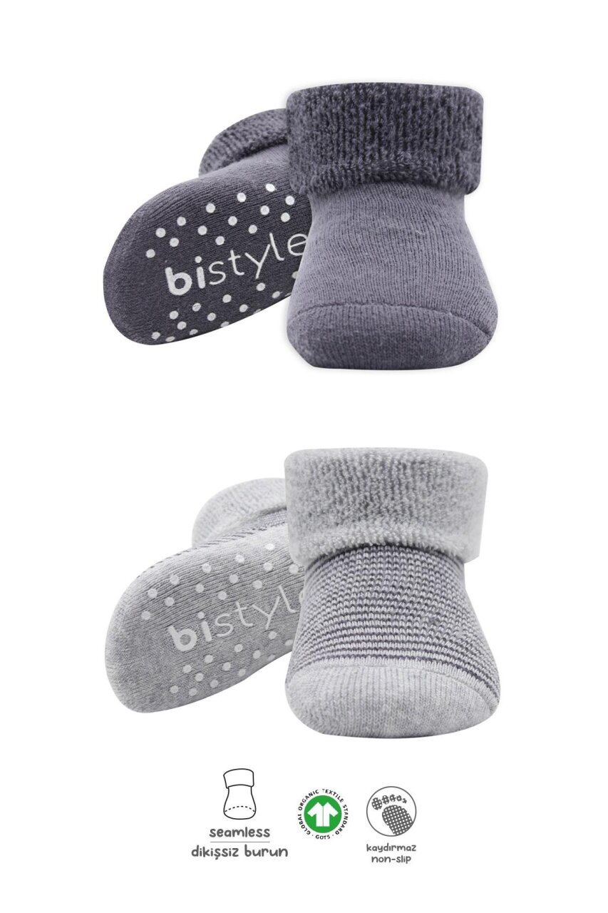 جوارب كاحل دائرية مانعة للانزلاق من بيستايل، عبوة من قطعتين، 10503 رمادي-أنثراسيت - 1