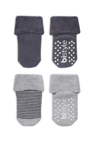 جوارب كاحل دائرية مانعة للانزلاق من بيستايل، عبوة من قطعتين، 10503 رمادي-أنثراسيت - 2