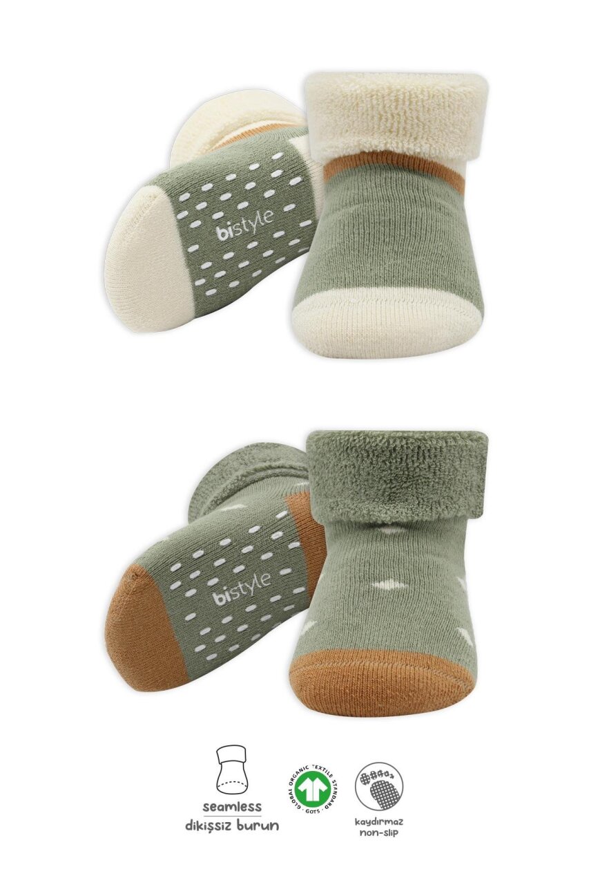 جوارب كاحل منفوشة غير قابلة للانزلاق منقطة ثنائية النمط، عبوة من قطعتين BS10502 Nil - 1