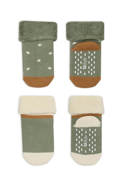 جوارب كاحل منفوشة غير قابلة للانزلاق منقطة ثنائية النمط، عبوة من قطعتين BS10502 Nil - 2