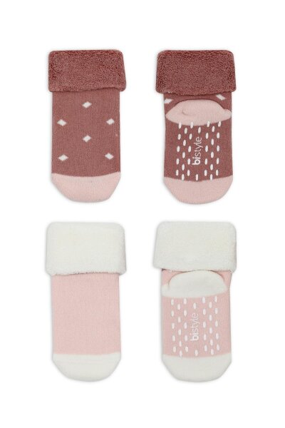 جوارب كاحل منفوشة غير قابلة للانزلاق منقطة ثنائية النمط، عبوة من قطعتين BS10502 وردي بودرة - 2