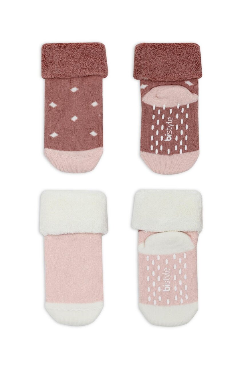 جوارب كاحل منفوشة غير قابلة للانزلاق منقطة ثنائية النمط، عبوة من قطعتين BS10502 وردي بودرة - 2