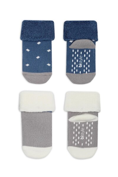 جوارب كاحل منفوشة غير قابلة للانزلاق من Bistyle منقطة، عبوة من قطعتين BS10502، رمادي نيلي - 2