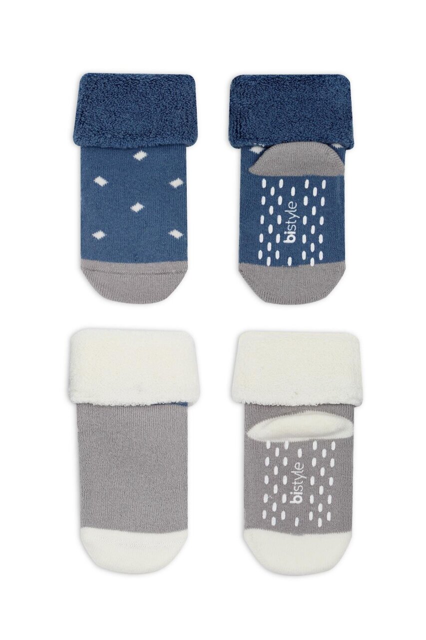 جوارب كاحل منفوشة غير قابلة للانزلاق من Bistyle منقطة، عبوة من قطعتين BS10502، رمادي نيلي - 2