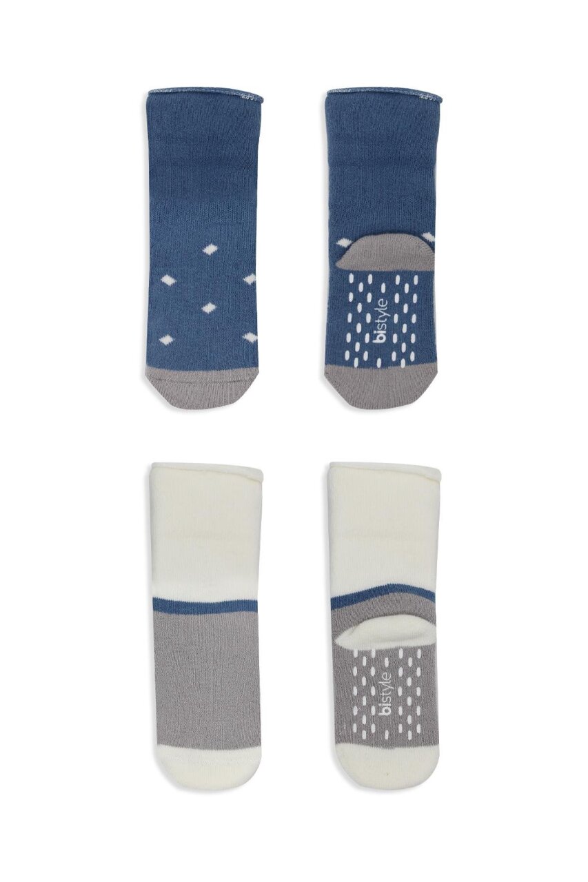 جوارب كاحل منفوشة غير قابلة للانزلاق من Bistyle منقطة، عبوة من قطعتين BS10502، رمادي نيلي - 3