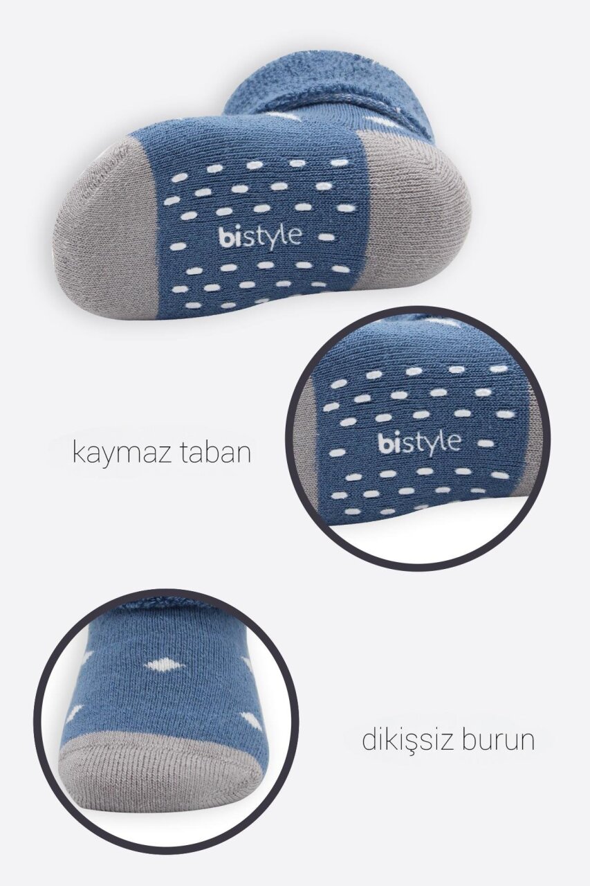 جوارب كاحل منفوشة غير قابلة للانزلاق من Bistyle منقطة، عبوة من قطعتين BS10502، رمادي نيلي - 4