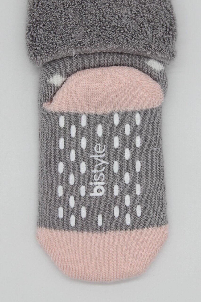 جوارب كاحل منفوشة غير قابلة للانزلاق منقطة ثنائية النمط، عبوة من قطعتين، BS10502، رمادي بودرة - 5