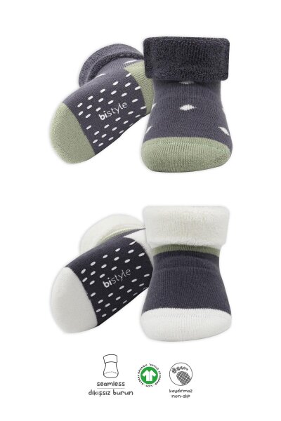 جوارب كاحل منفوشة غير قابلة للانزلاق من Bistyle منقطة، عبوة من قطعتين BS10502 أنثراسايت - Bistyle