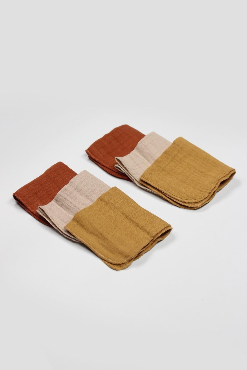 مناشف موسلين من Bistyle، عبوة من 6 قطع، مقاس 20×20 سم، لون بيج، خردل، 90106 - 2