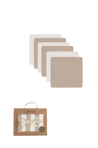 مناديل بيستايل 6 قطع من الموسلين مقاس 20 × 20 سم 90106 بيج إكرو - Bistyle
