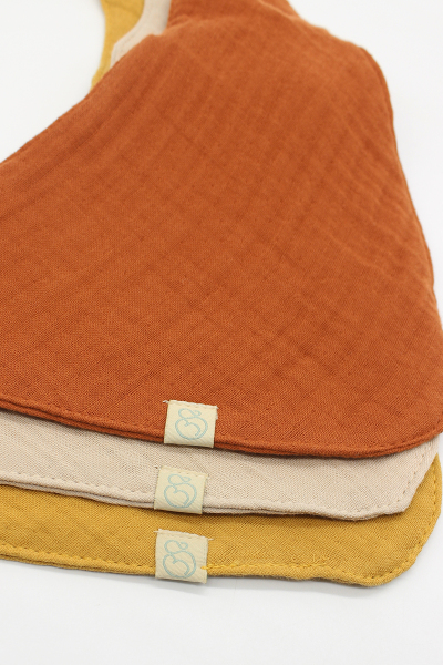 مريلة وشاح موسلين ثنائية التصميم، 3 قطع، BS60102، لون بيج، خردل - 3