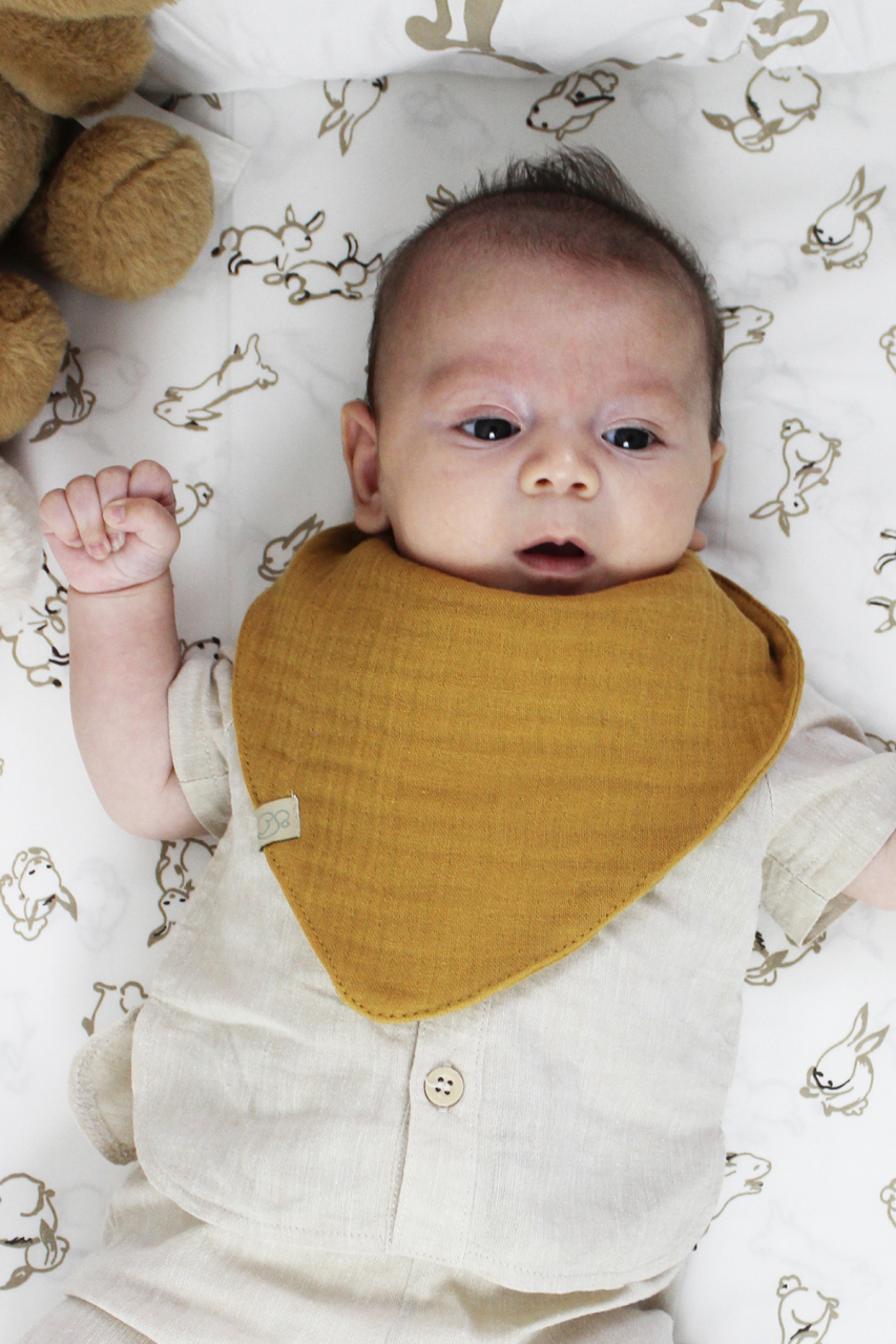 مريلة وشاح موسلين ثنائية التصميم، 3 قطع، BS60102، لون بيج، خردل - 5