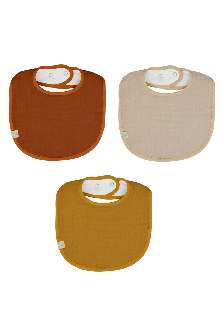 مريلة موسلين ثنائية التصميم، 3 قطع، BS60101، لون بيج، خردل - 1