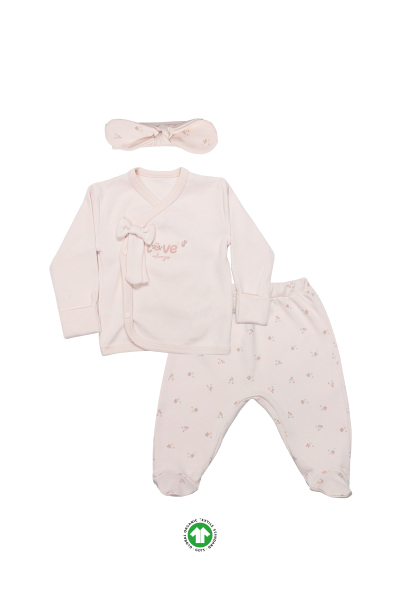 Bistyle 3Lü Zıbın Takım Grow İn Love 13102 Pembe Ekru - Bistyle