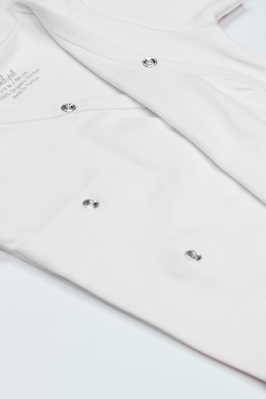 بدلة جسم بيستايل العضوية الطبيعية الأساسية ذات الصدر المزدوج والأكمام الطويلة BS17102 باللون الأبيض - 4