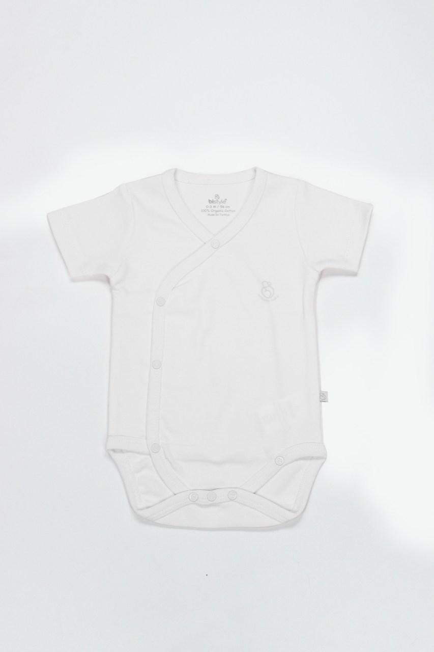 بدلة جسم بيستايل العضوية الطبيعية الأساسية ذات الصدر المزدوج ونصف الأكمام BS17101 باللون الأبيض - 1