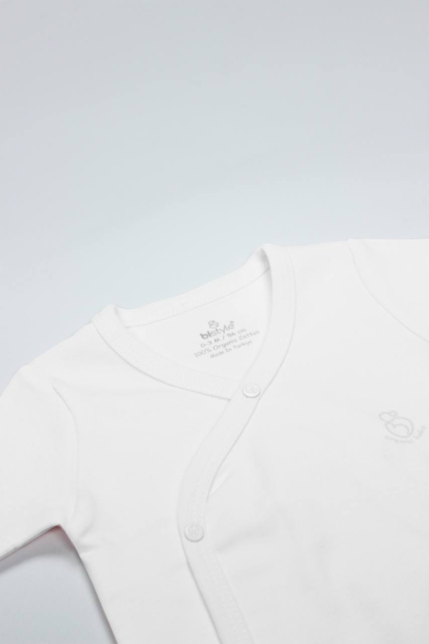 بدلة جسم بيستايل العضوية الطبيعية الأساسية ذات الصدر المزدوج ونصف الأكمام BS17101 باللون الأبيض - 2