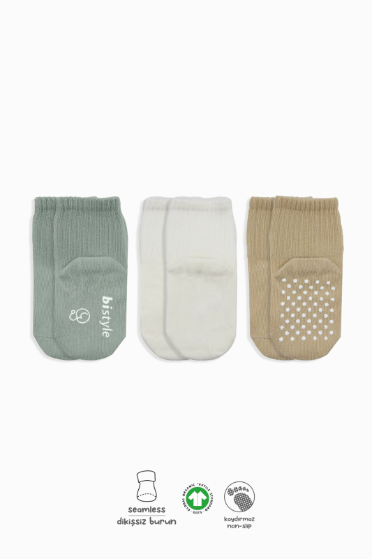 Bistyle Basic Kaymaz Penye Soket Çorap 3'Lü BS10106 Nil Ekru Bej - 1