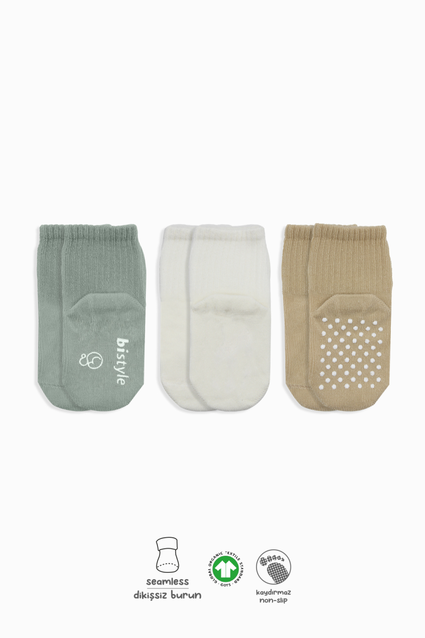 Bistyle Basic Kaymaz Penye Soket Çorap 3'Lü BS10106 Nil Ekru Bej - 1