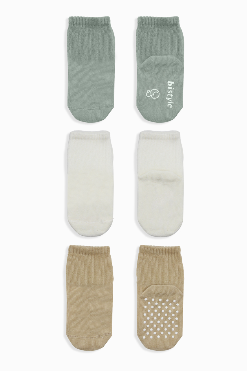 Bistyle Basic Kaymaz Penye Soket Çorap 3'Lü BS10106 Nil Ekru Bej - 2