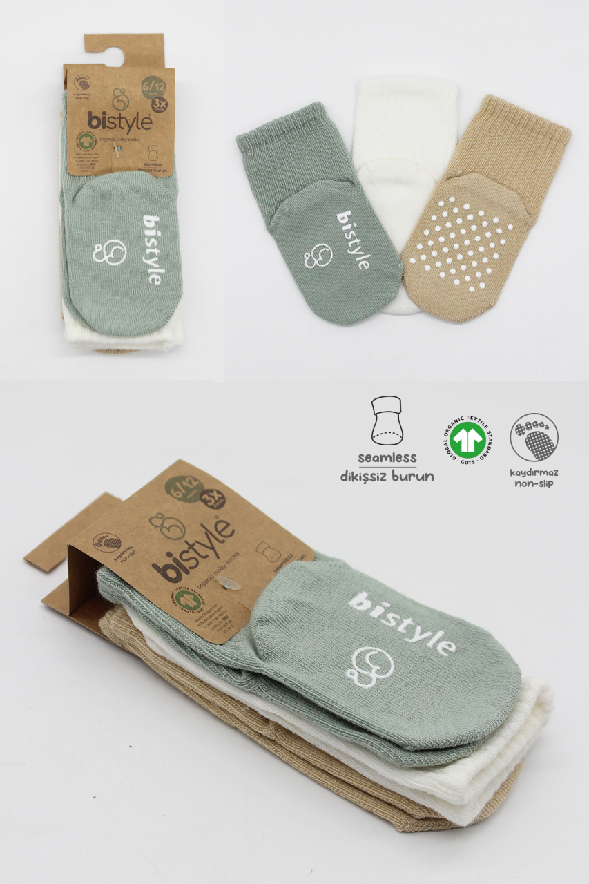 Bistyle Basic Kaymaz Penye Soket Çorap 3'Lü BS10106 Nil Ekru Bej - 7