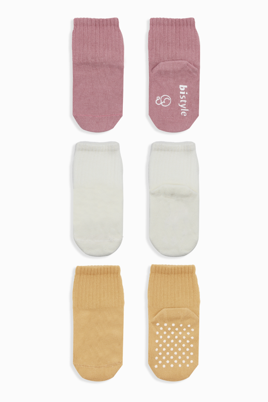 Bistyle Basic Kaymaz Penye Soket Çorap 3'Lü BS10106 Pudra Ekru Somon - 2